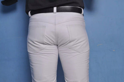 Men's White Leather Pant Lambskin trousers