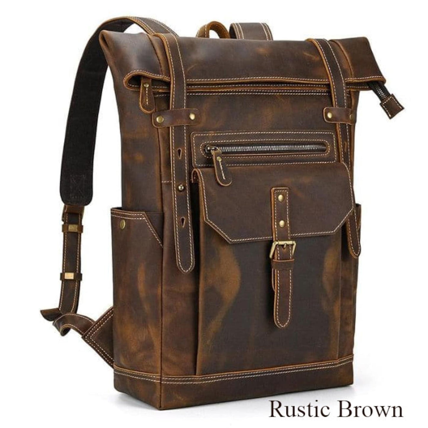 Genuine Leather Roll Top Backpack