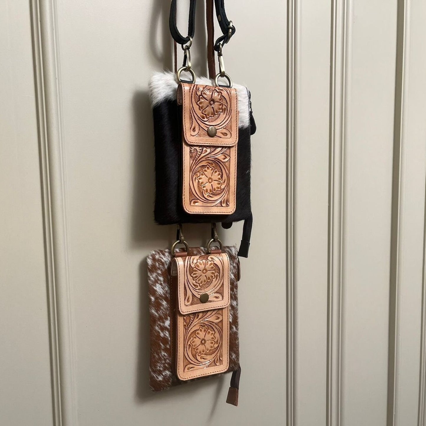 Tooled Cowhide Crossbody Purse Leather