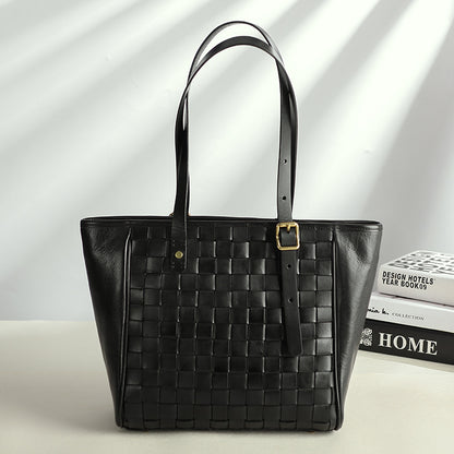 Woven Leather Tote Bag for Women Large Capacity