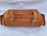 Leather Motorbike front bag with side pockets.