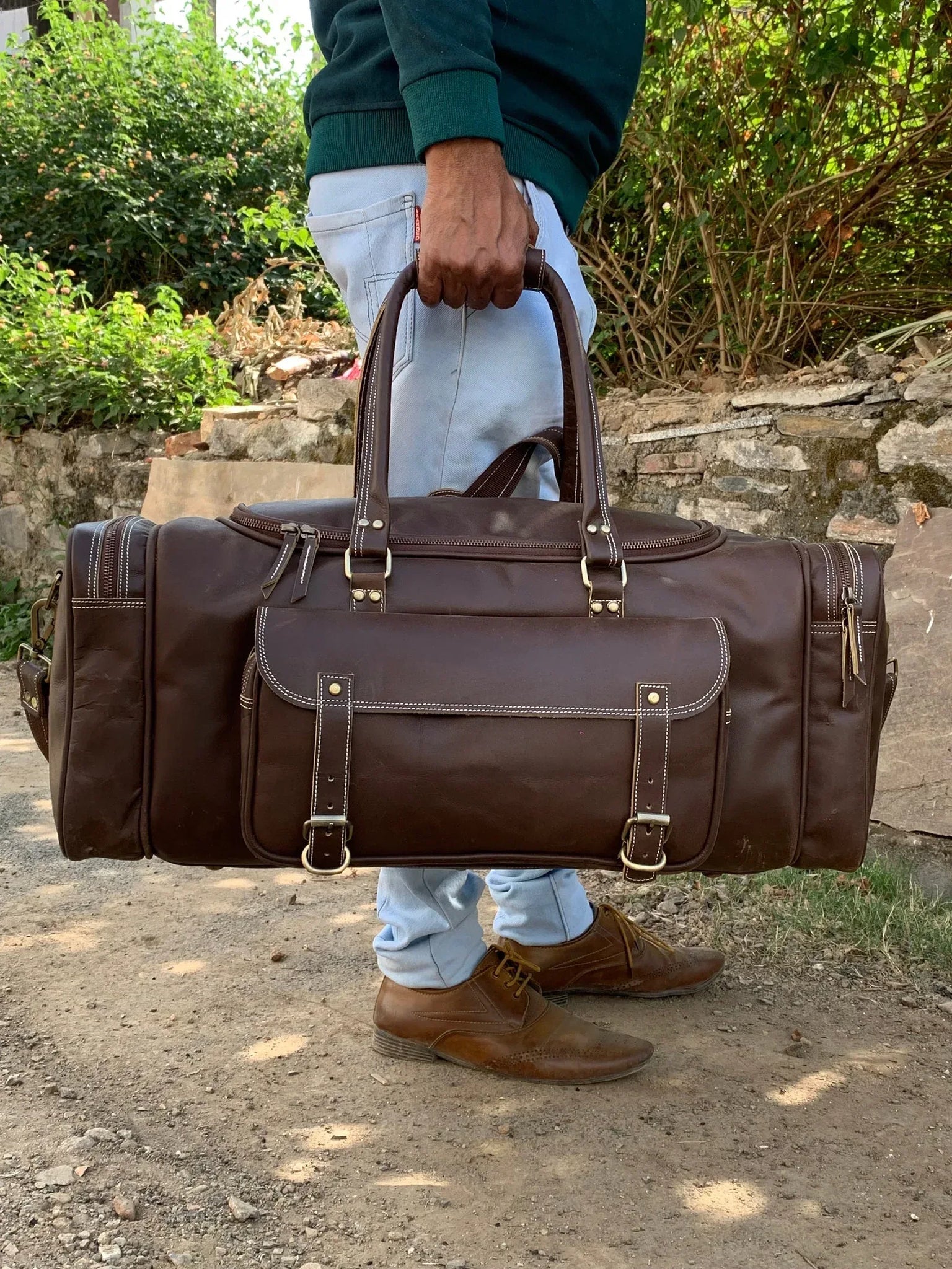 Extra Large Cowhide Leather Travel Duffle Bag