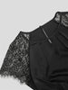 Black Lace Sleeve A-Line Evening Dress With Waist Tie