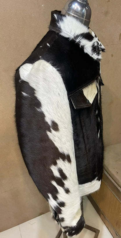 Cow Skin Jacket Hair On Hide Black White