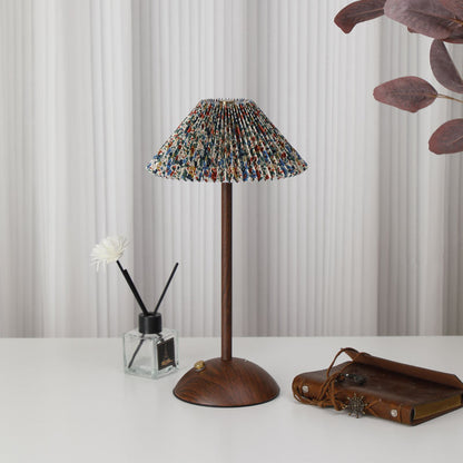Rechargeable Retro Floral Table Lamp Walnut Base