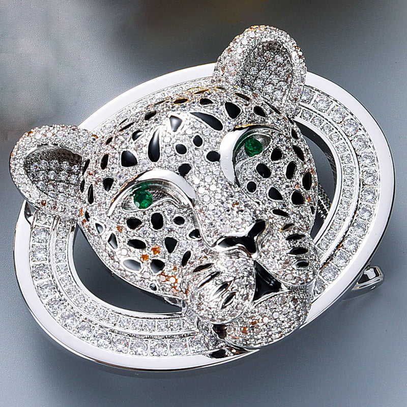 Animal Head Belt Buckle with Rhinestones and Stainless Steel Frame