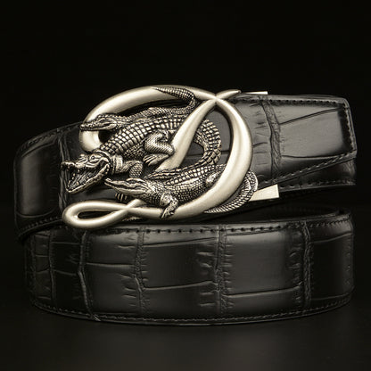 Men’s Leather Belt with Intertwined Crocodile Buckle