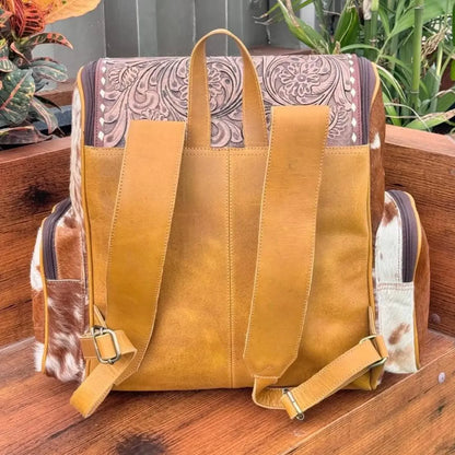 boho leather backpack Tooled Hair On Cowhide Backpack – Boho Living Room