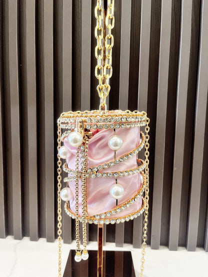Women's Cage Evening Bag with Rhinestone Chain