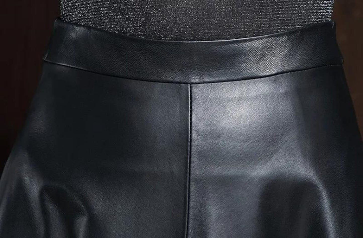 leather flared long skirt