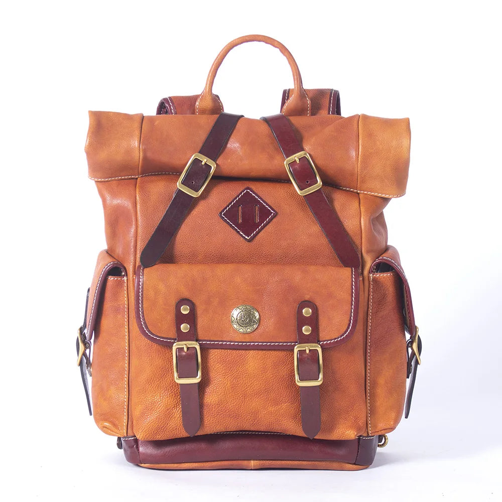 Genuine Leather Backpack Men Women Office Laptop Rucksack