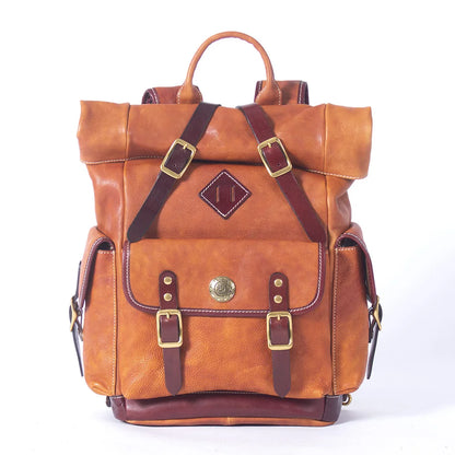Genuine Leather Backpack Men Women Office Laptop Rucksack