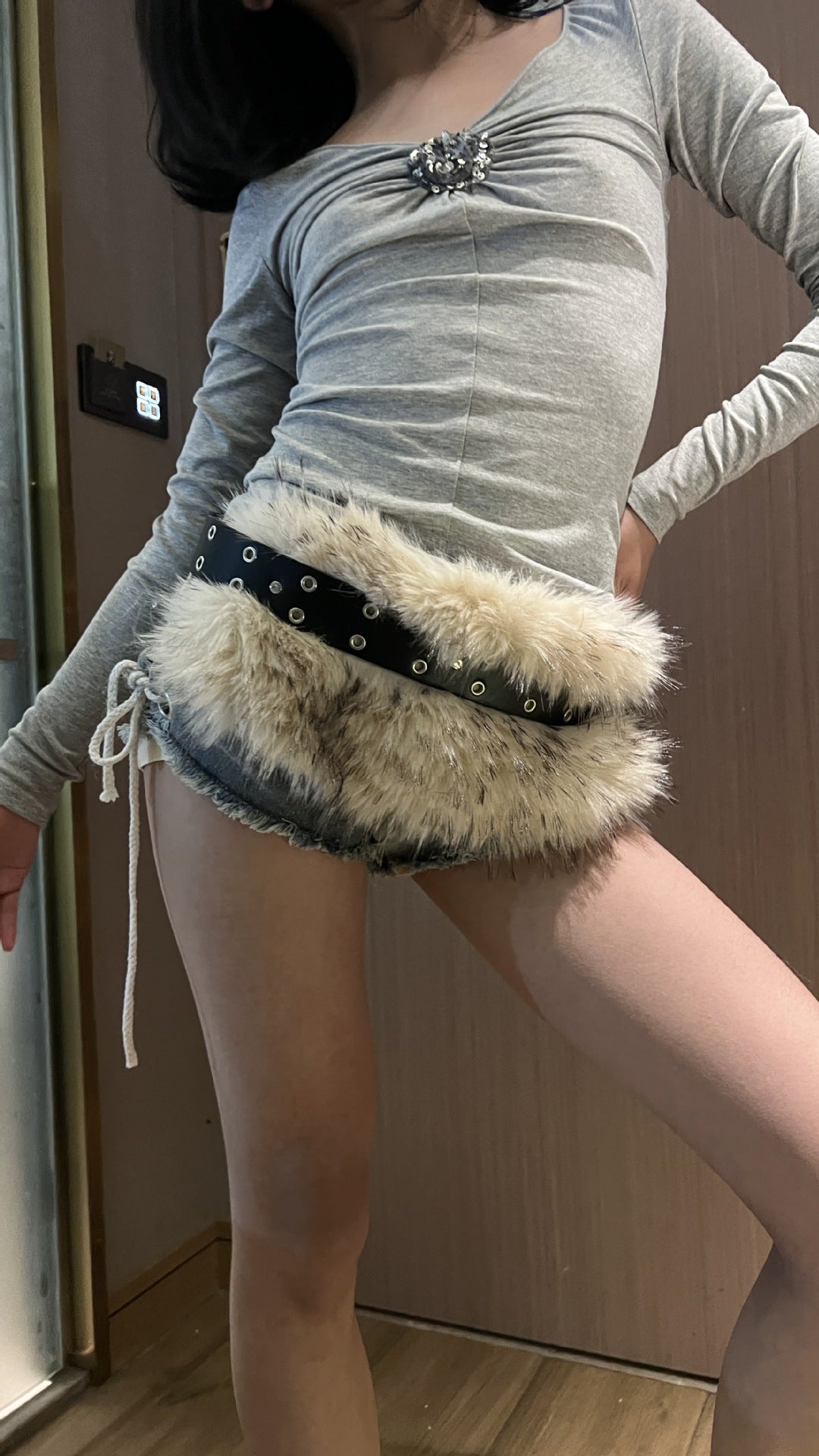 Wide faux fur belt women punk western waist chain 6