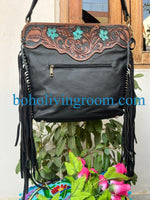 Real Cowhide Tooled Leather Sling Bag