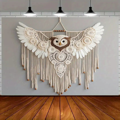 Bohemian Hand-Woven Owl Tapestry Macrame Wall Art