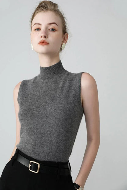 Women's Real Cashmere Sleeveless High-Neck Vest 6 S