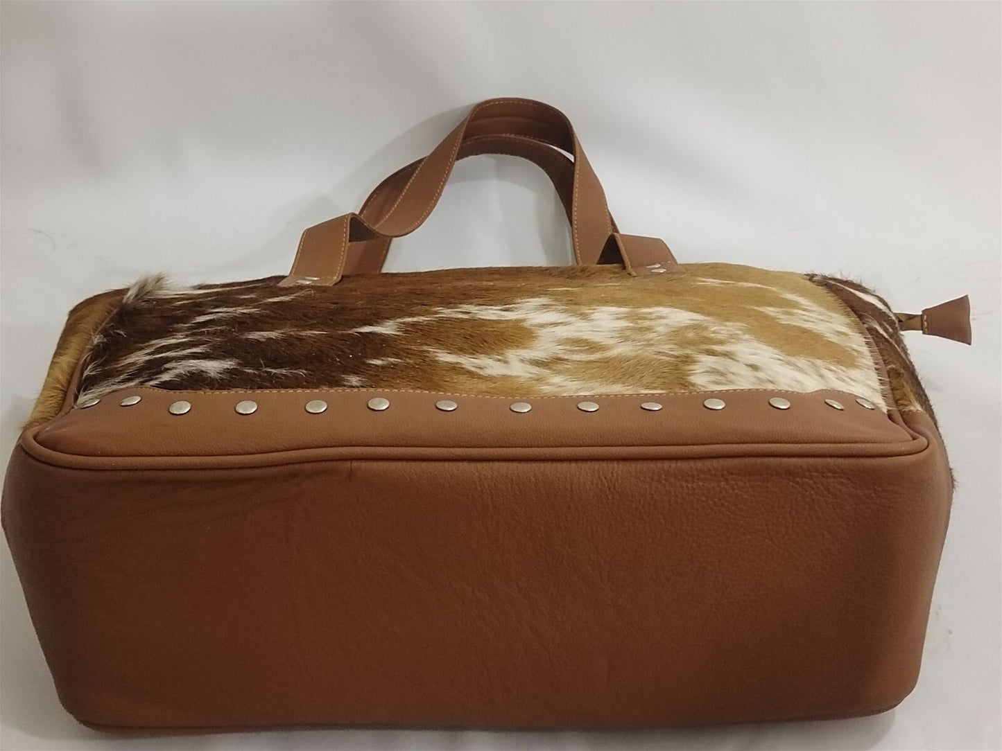 Large Brown White Cowhide Tote Purse