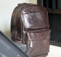 Dark Brown Leather Rucksack Unisex Laptop Backpack