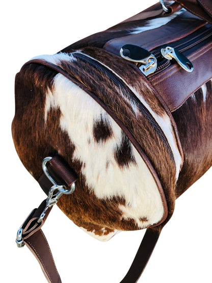 Tricolor Cowhide Duffle Travel Bag