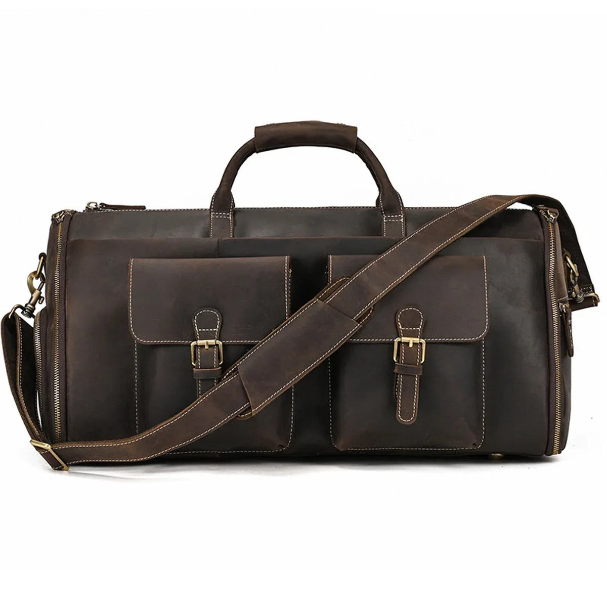 Leather Duffle Garment Bag with Shoe Pocket