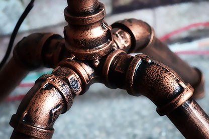 Industrial steampunk copper water pipe floor lamp