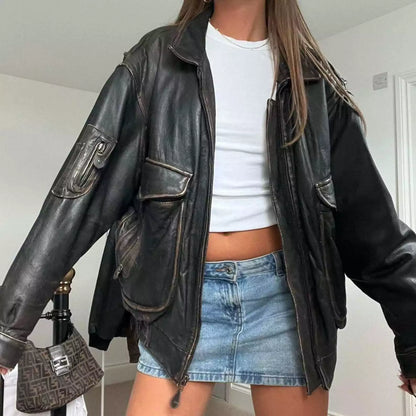 Oversized Leather Jacket Black