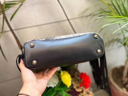 Real Cowhide Tooled Leather Fringe Handbag