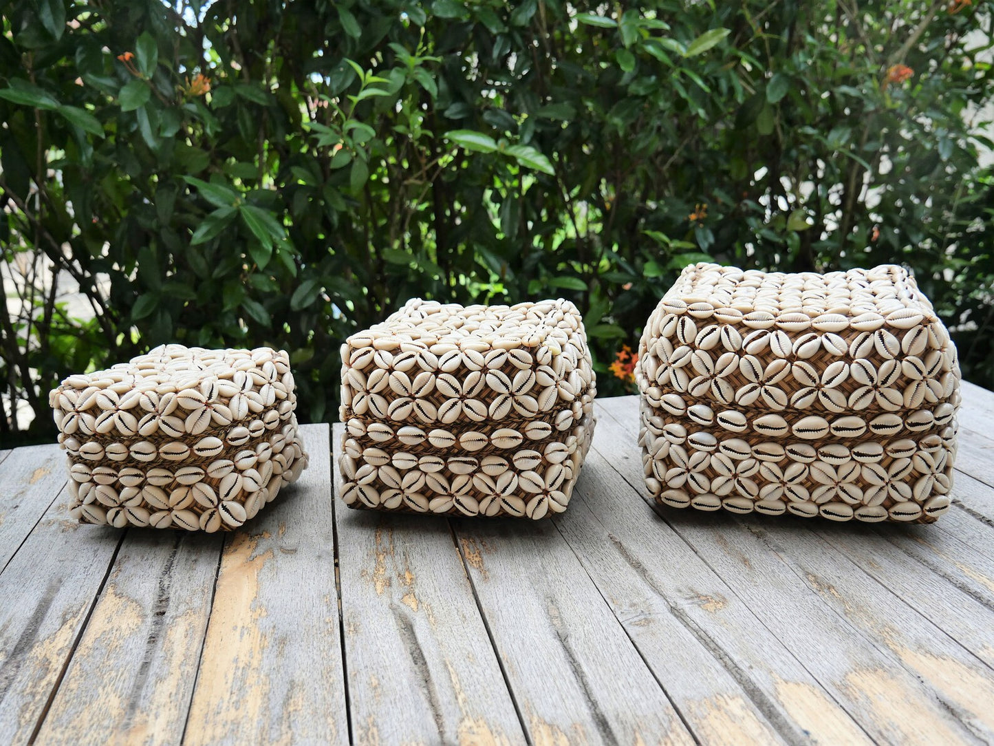 Set of Balinese Baskets Cowrie Shells Baskets