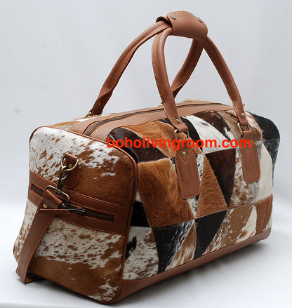 Real Cowhide Patchwork Overnight Bag