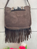 Metallic Cowhide Crossbody Purse With Leather Fringe
