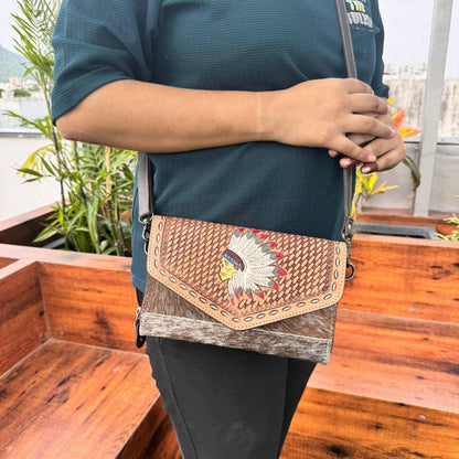 Tooled leather cowhide crossbody bag