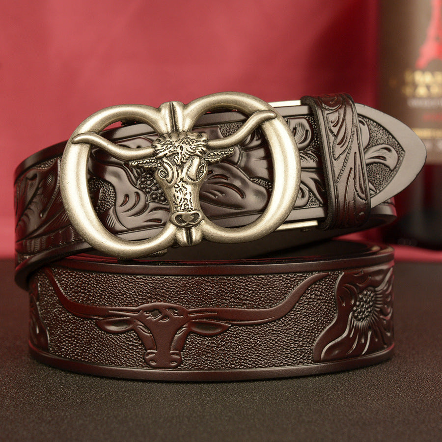 Men’s Ox Leather Belt Genuine Leather Automatic Buckle Waist Belt