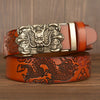 Men’s Genuine Cowhide Leather Belt with Double Dragon Oval Buckle