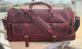 Red Maroon Leather Weekender Bag