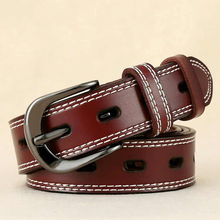 Women’s Genuine Cowhide Hollow Pin Belt 2.8cm Wide 6