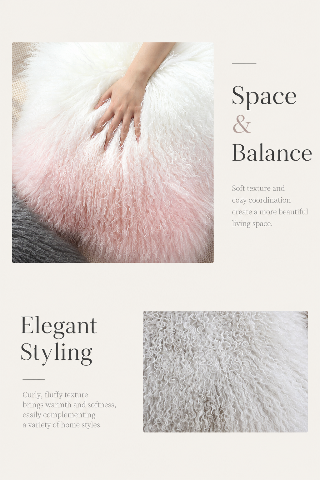 Genuine Sheepskin Pillow Cover with Curly Wool for Sofa Decor
