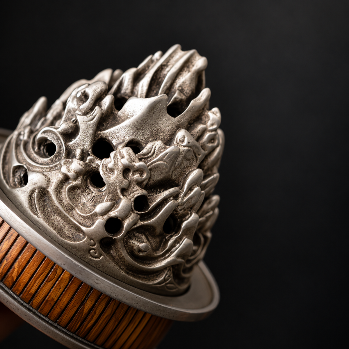 Incense Burner with Bamboo Alloy Detailing and Decorative Openwork Cover