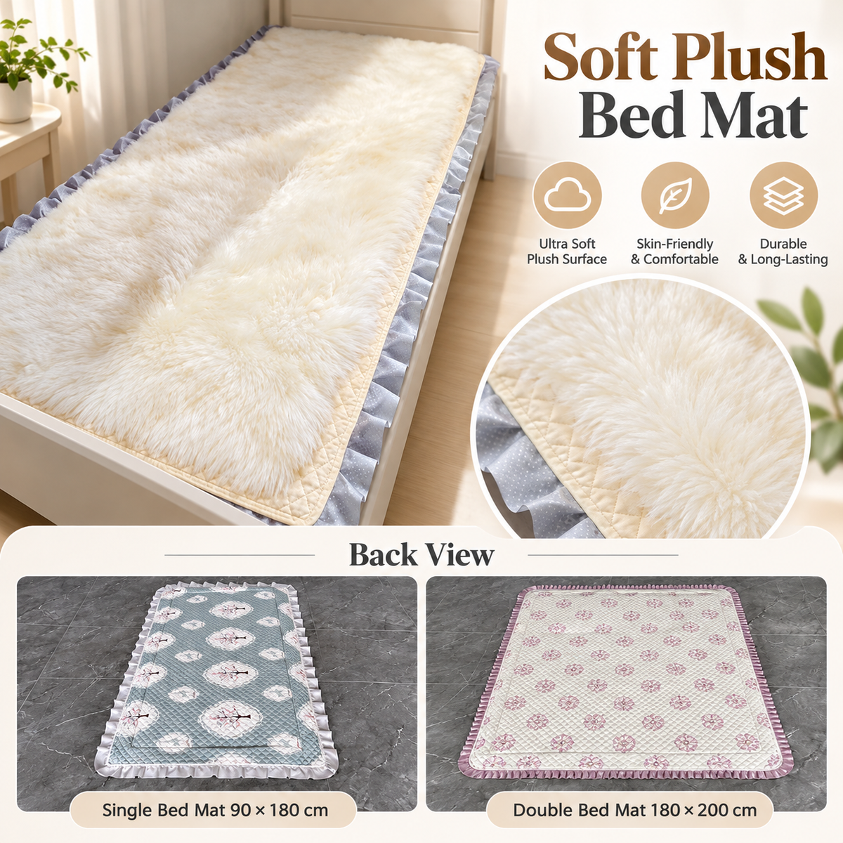 Genuine Sheepskin Bed Pad in Ivory for Single and Double Beds