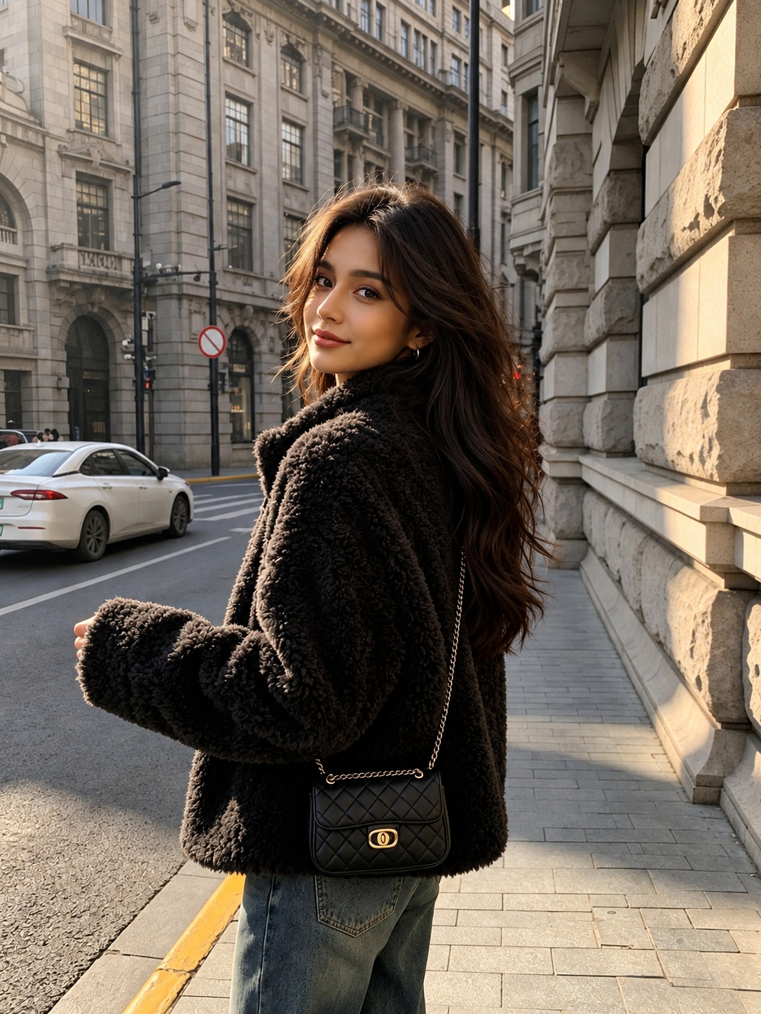 Women's Shearling Jacket with Stand Collar Short Winter Style