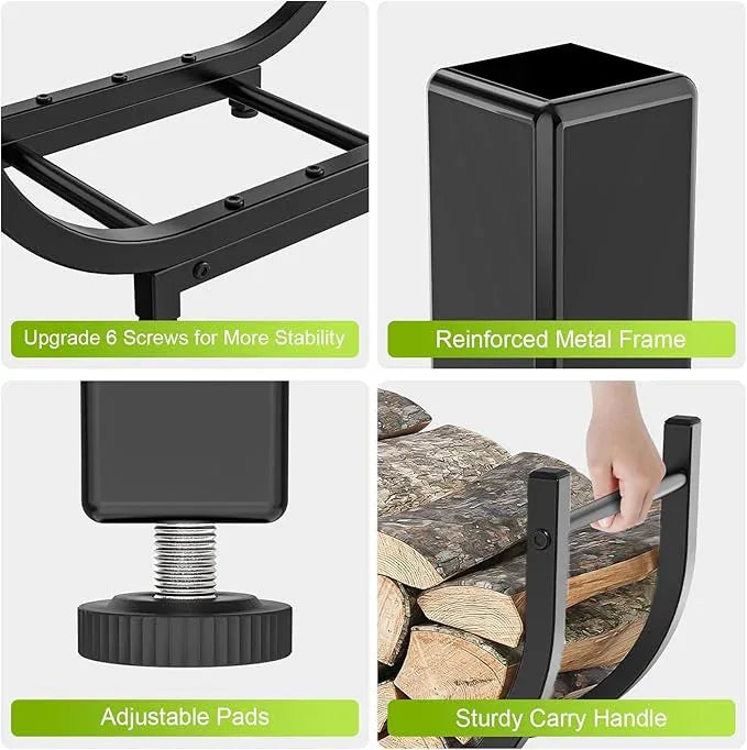 Firewood storage rack with carry handle