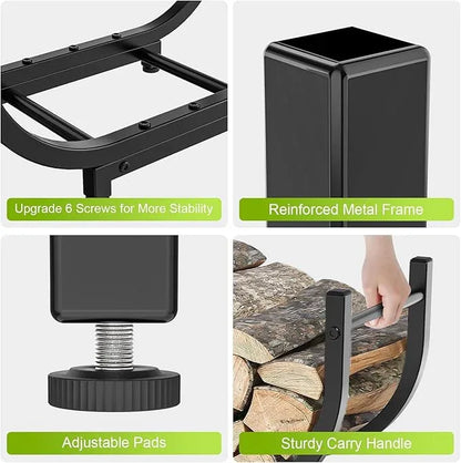 Firewood storage rack with carry handle