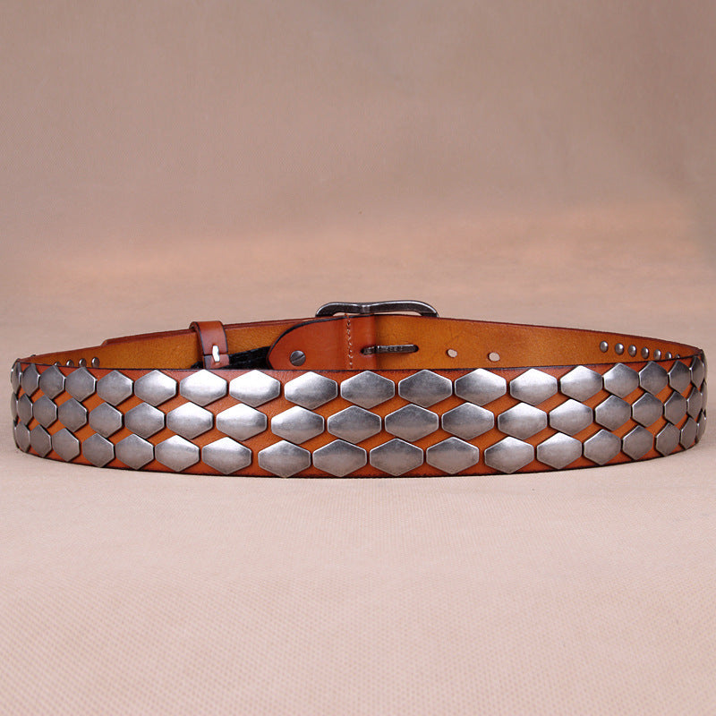 Hex Stud Punk Men Leather Belt
