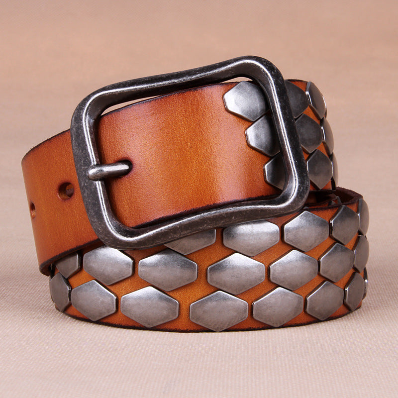 Hex Stud Punk Men Leather Belt