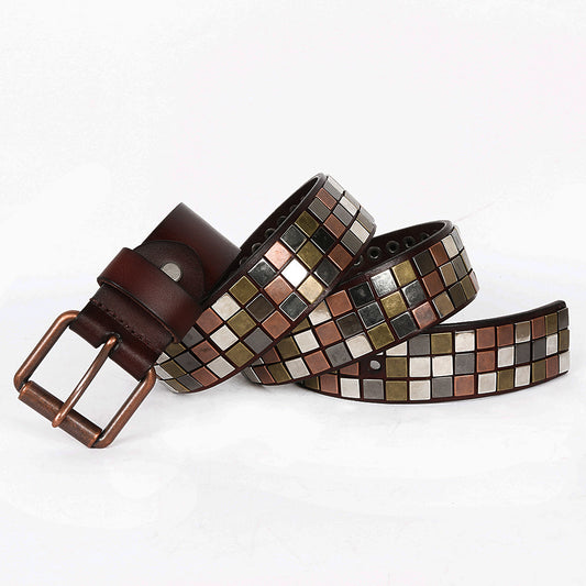 Unisex Studded Leather Belt with Square Rivets