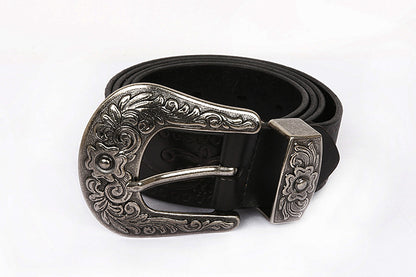 Embossed Genuine Leather Western Belt with Antique Buckle