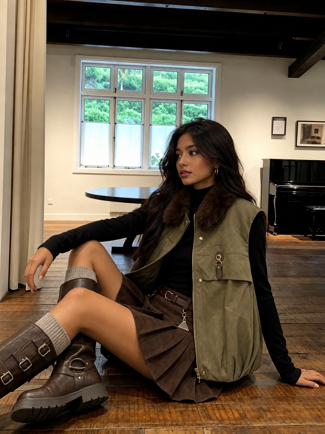 Women’s Fur Vest with Reversible Rabbit Lining and Workwear Styling 3 M