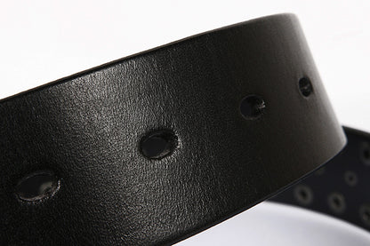 Black Genuine Leather Punk Belt with Rivets