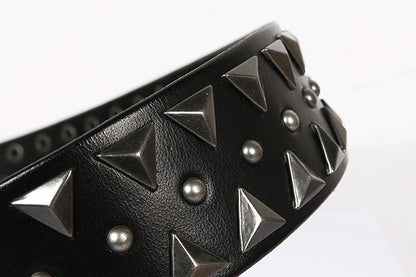 Black Genuine Leather Punk Belt with Rivets