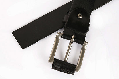 Black Genuine Leather Punk Belt with Rivets