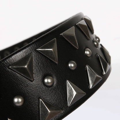 Black Genuine Leather Punk Belt with Rivets